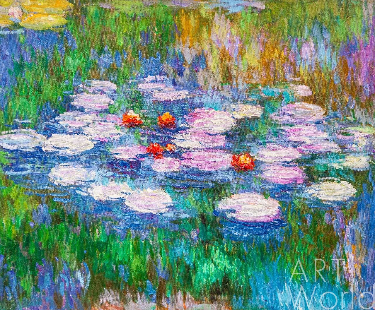 картина масло холст "Водяные лилии", N12, копия С.Камского картины Клода Моне, Моне Клод (Oscar-Claude Monet) Артворлд.ру