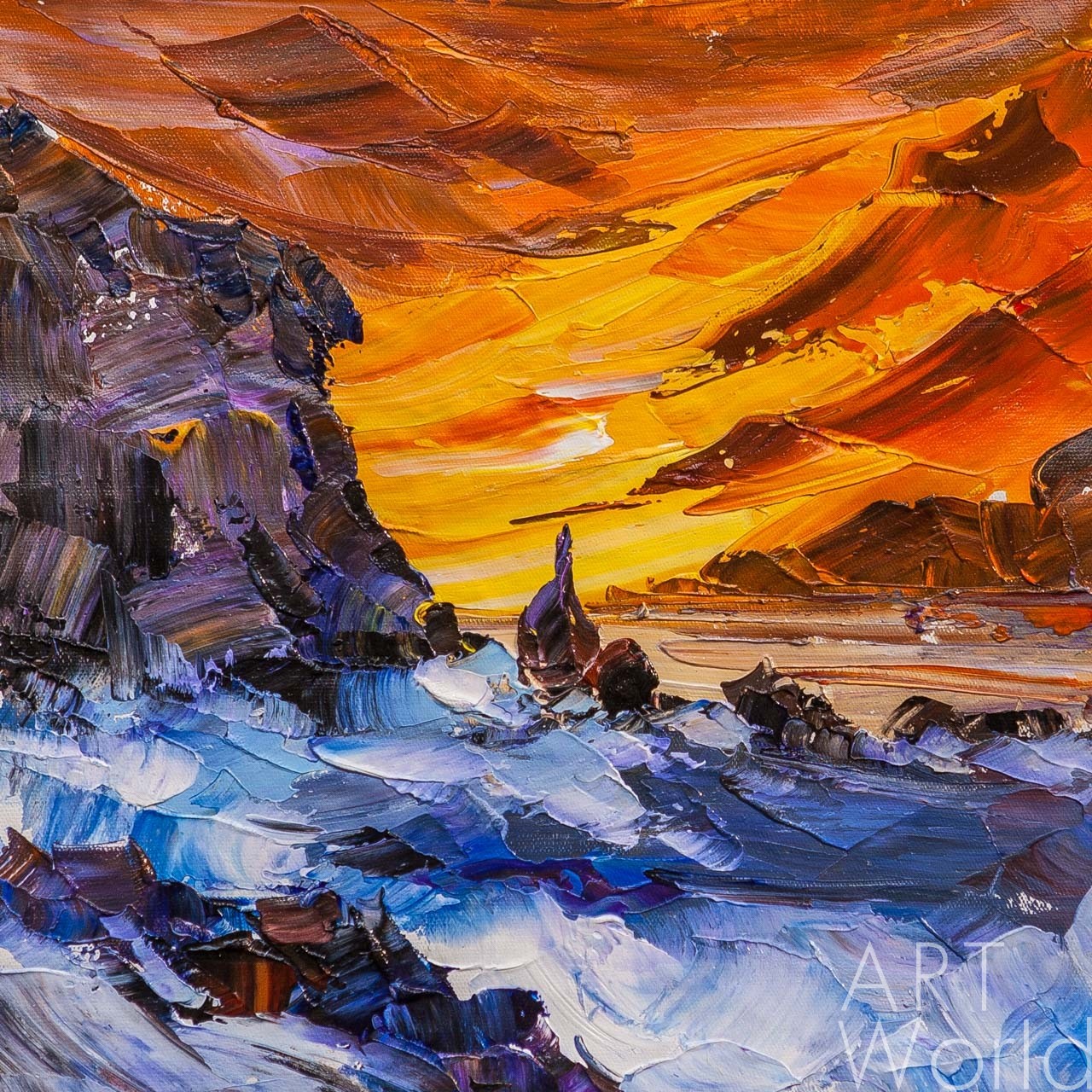 картина масло холст Картина маслом "Закат на побережье N4", Родригес Хосе, LegacyArt
