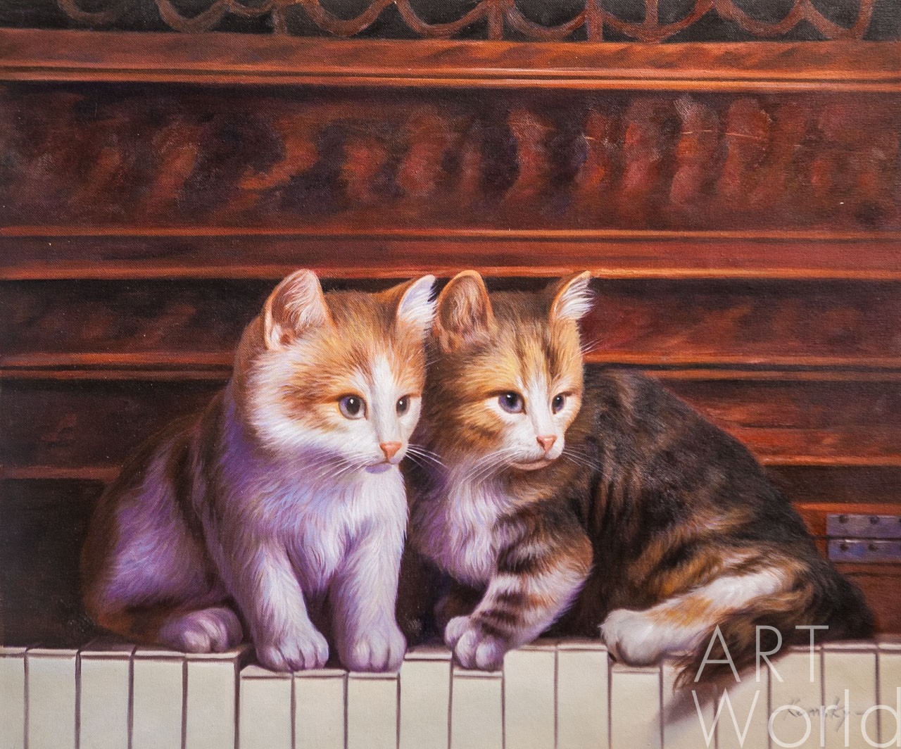 картина масло холст Картина маслом "Шли котята по роялю", Камский Савелий, LegacyArt Артворлд.ру