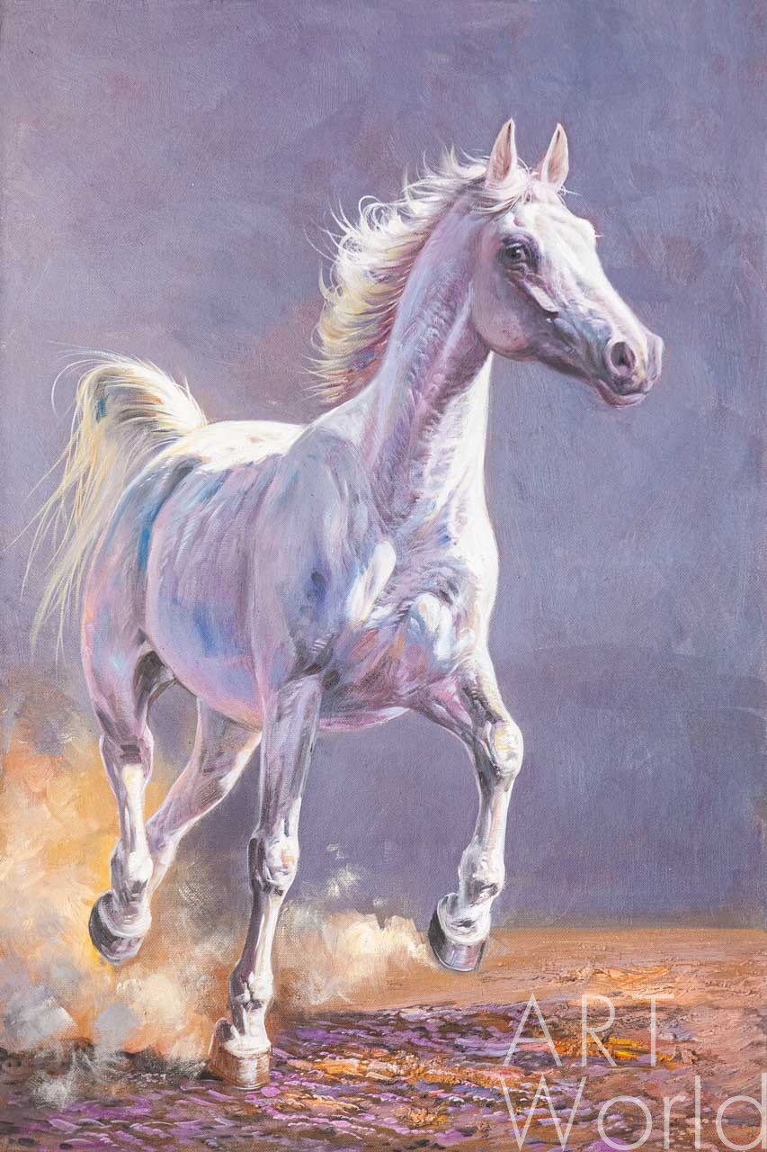картина масло холст Картина маслом "Портрет белого коня", Камский Савелий, LegacyArt Артворлд.ру
