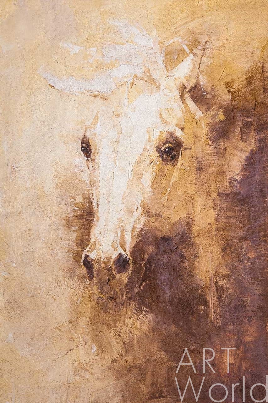 картина масло холст Картина маслом "Портрет белой лошади. Дымка", Камский Савелий, LegacyArt