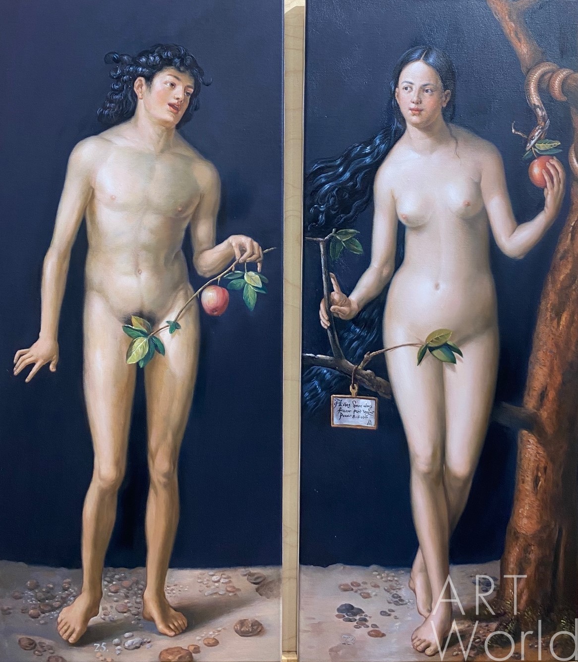 картина масло холст Копия диптиха Альбрехта Дюрера "Адам и Ева", художник С. Камский, Репродукции картин