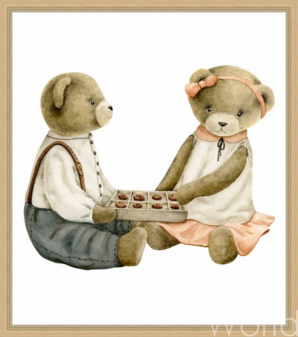 картина масло холст Иллюстрация "Плюшевые мишки и коробка шоколадных конфет", Матвеева Анна, LegacyArt Артворлд.ру