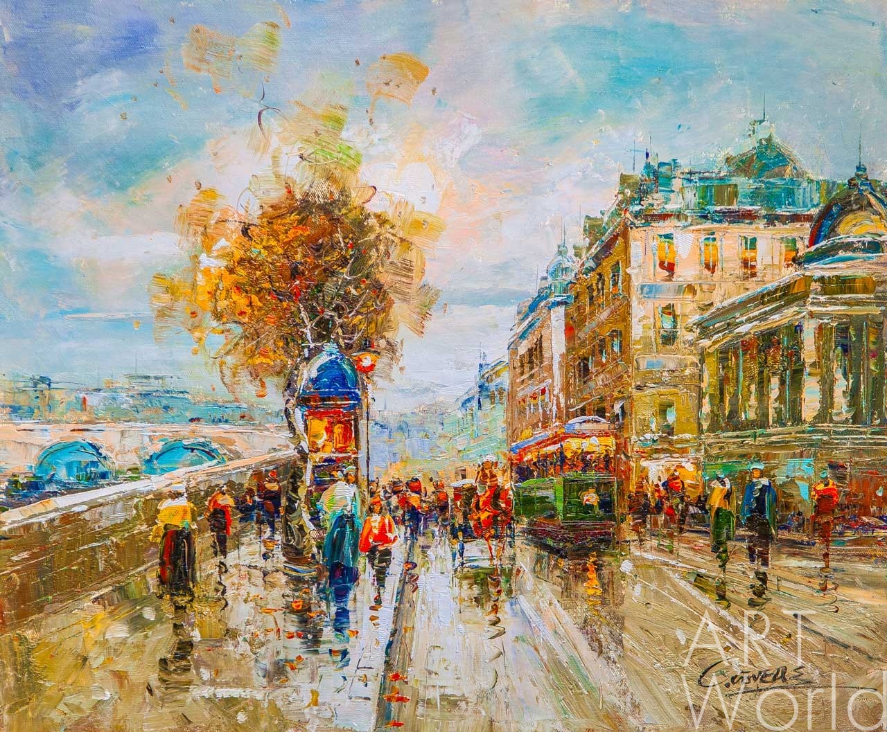 картина масло холст Пейзаж Парижа Антуана Бланшара "La Gare Dorleans et le Quai Dorsay", копия Кристины Виверс, Бланшар Антуан (A. Blanchard)