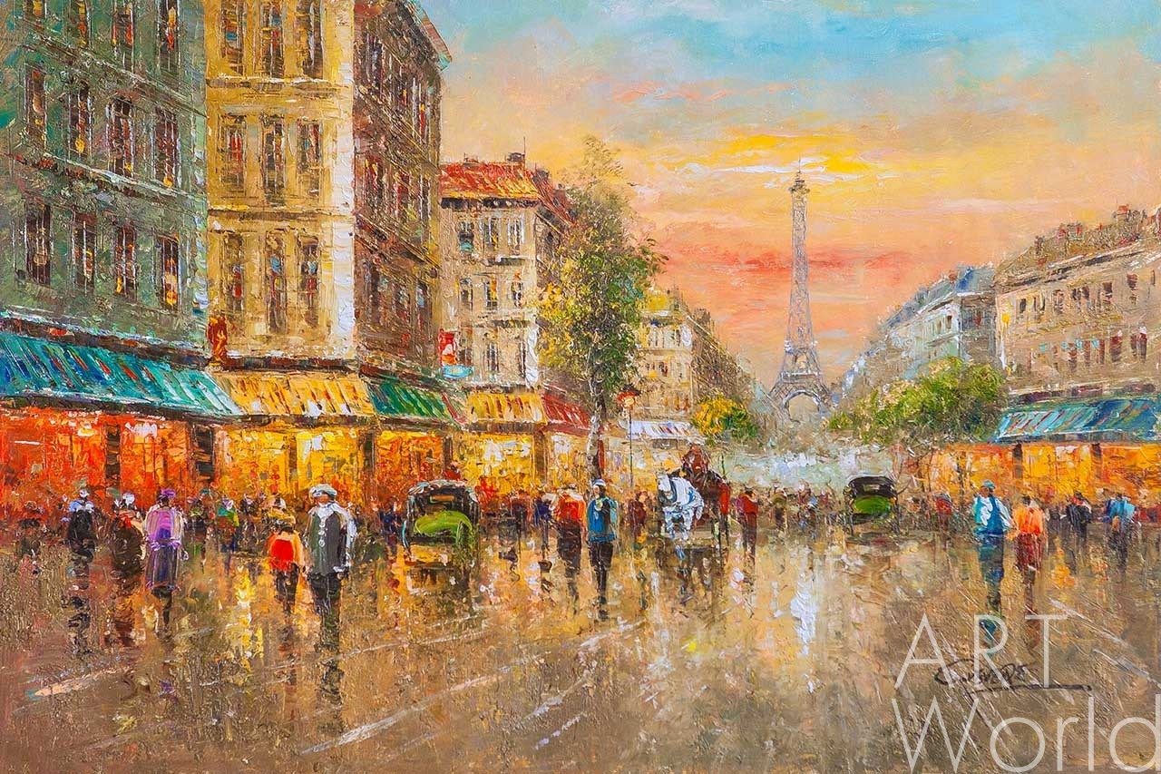 картина масло холст Пейзаж Парижа Антуана Бланшара "La Tour Eiffel N5" (Вид на Эйфелеву башню. N5, вольная копия Кристины Виверс), Бланшар Антуан (A. Blanchard)