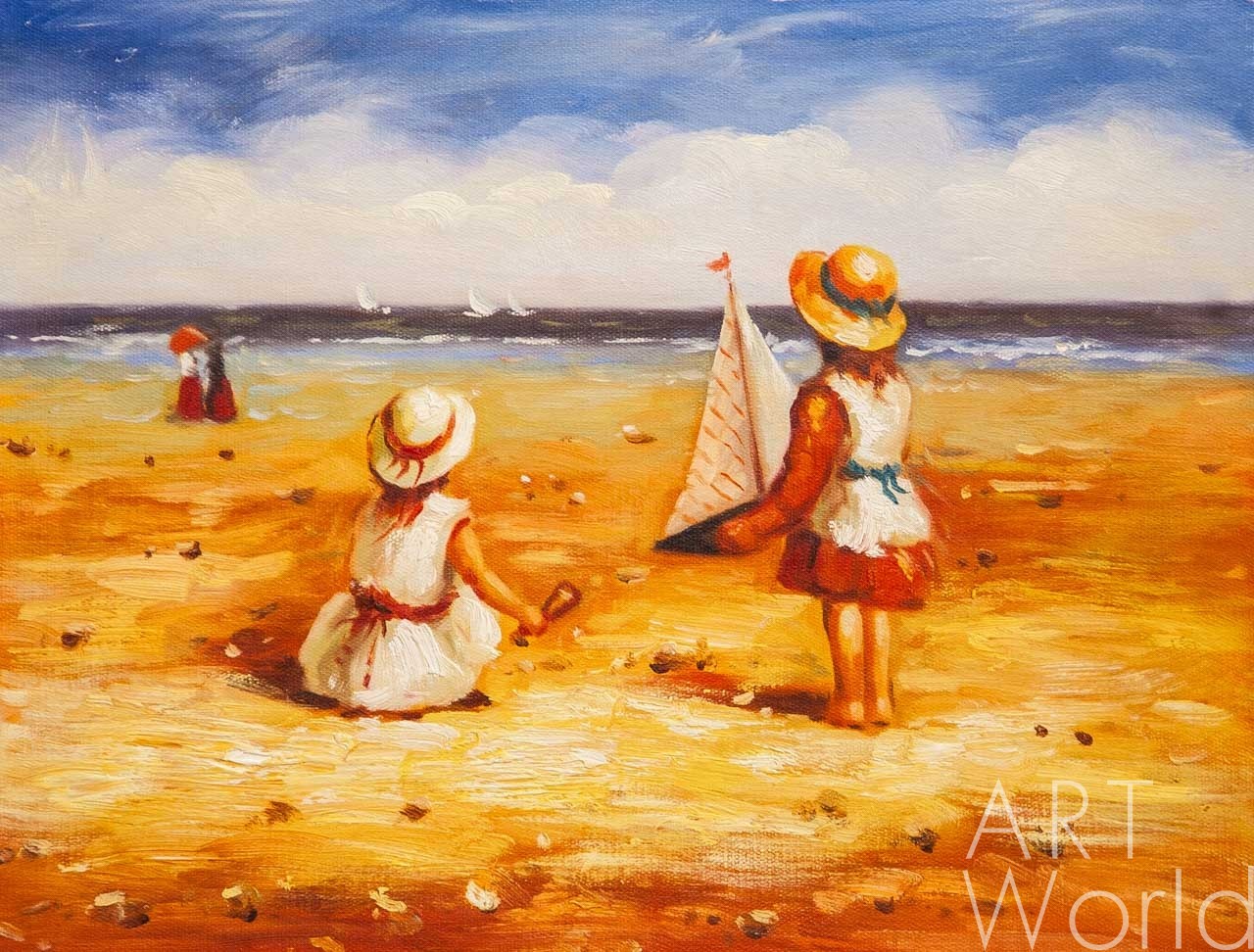 картина масло холст Картина в детскую "Дети на пляже N3", Потапова Мария Артворлд.ру