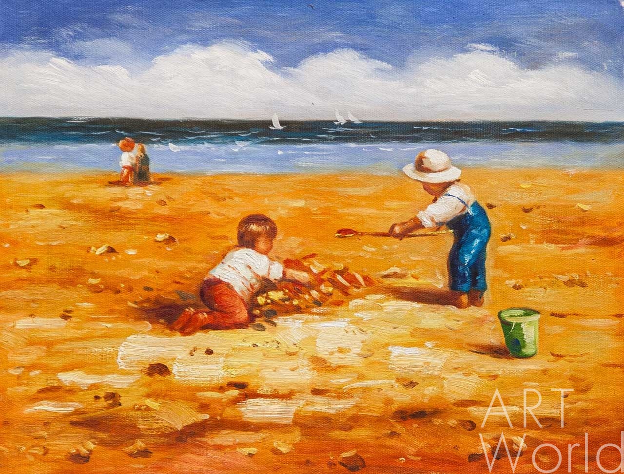 картина масло холст Картина в детскую "Дети на пляже", Потапова Мария , LegacyArt Артворлд.ру