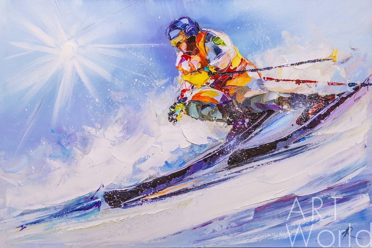 картина масло холст Картина маслом "Горные лыжи", Родригес Хосе, LegacyArt Артворлд.ру
