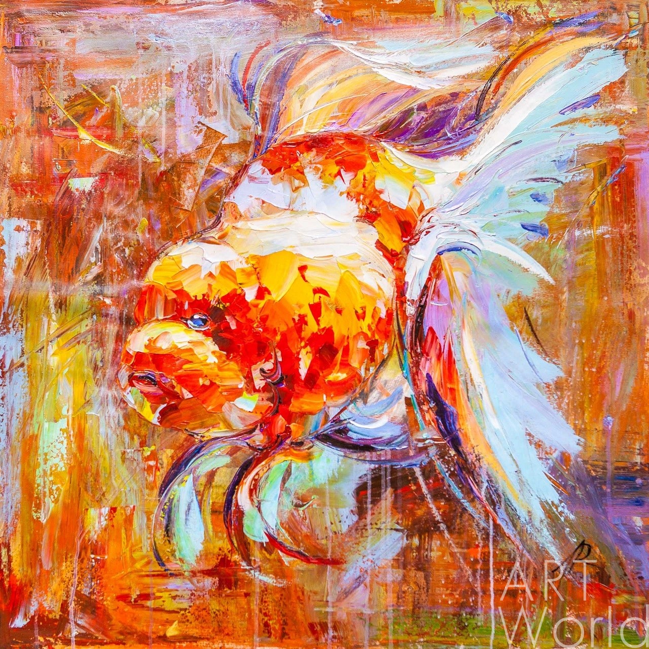 картина масло холст Картина маслом "Золотая рыбка для исполнения желаний N4", Родригес Хосе, LegacyArt Артворлд.ру