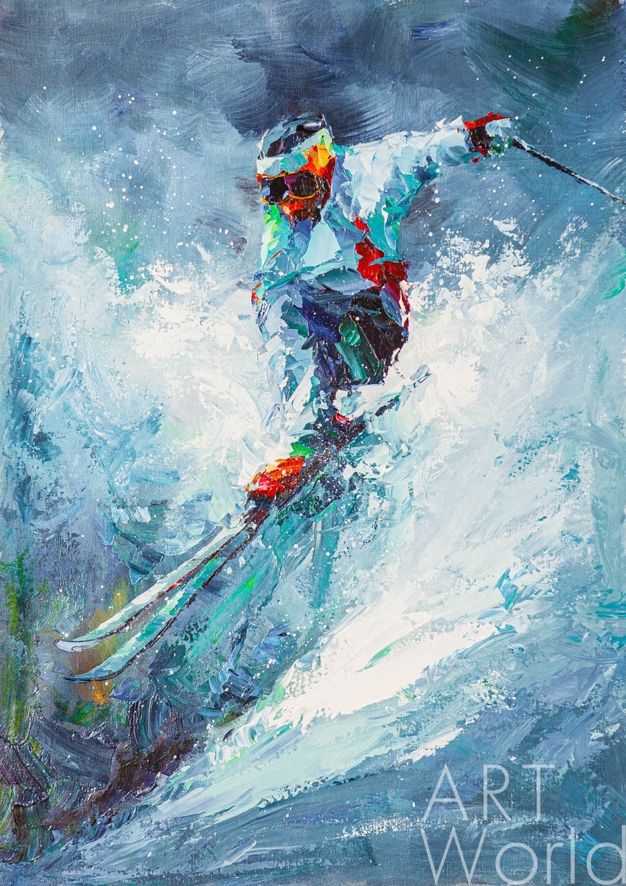 картина масло холст Картина маслом "Горные лыжи. Фристайл", Родригес Хосе, LegacyArt Артворлд.ру