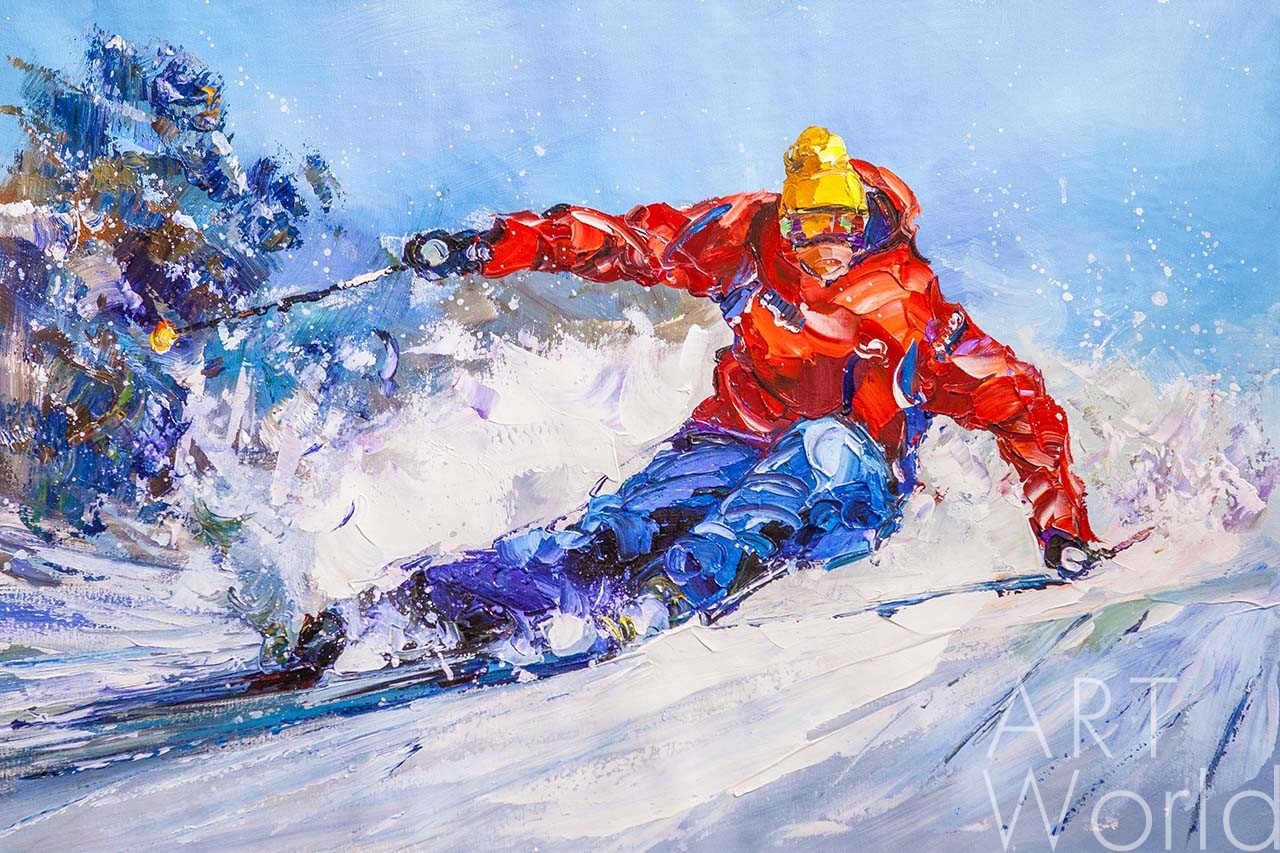 картина масло холст Картина маслом "Горные лыжи N2", Родригес Хосе, LegacyArt Артворлд.ру
