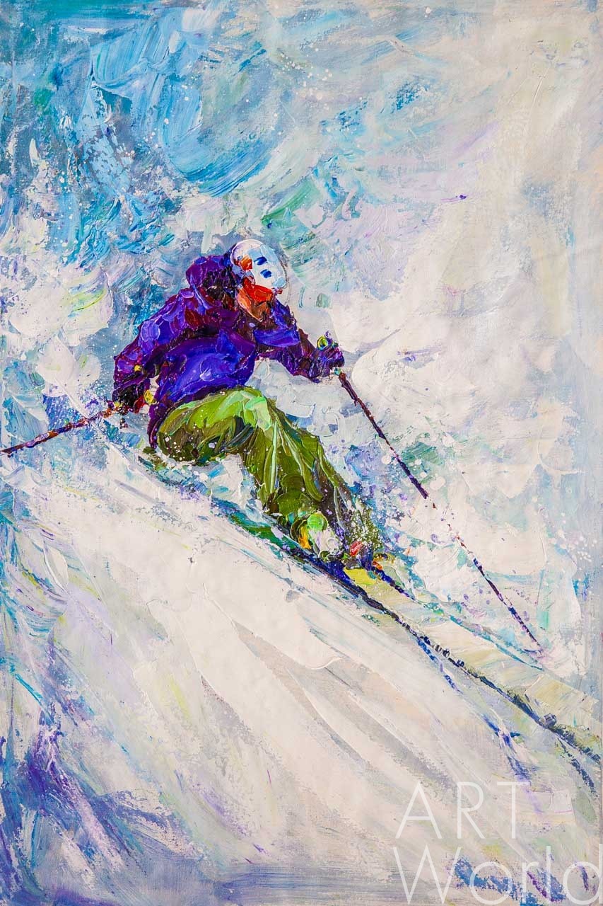 картина масло холст Картина маслом "Горные лыжи N4", Родригес Хосе, LegacyArt Артворлд.ру