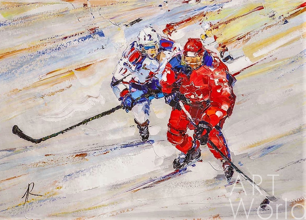картина масло холст Картина маслом "Хоккей. Побеждает сильнейший", Родригес Хосе, LegacyArt Артворлд.ру