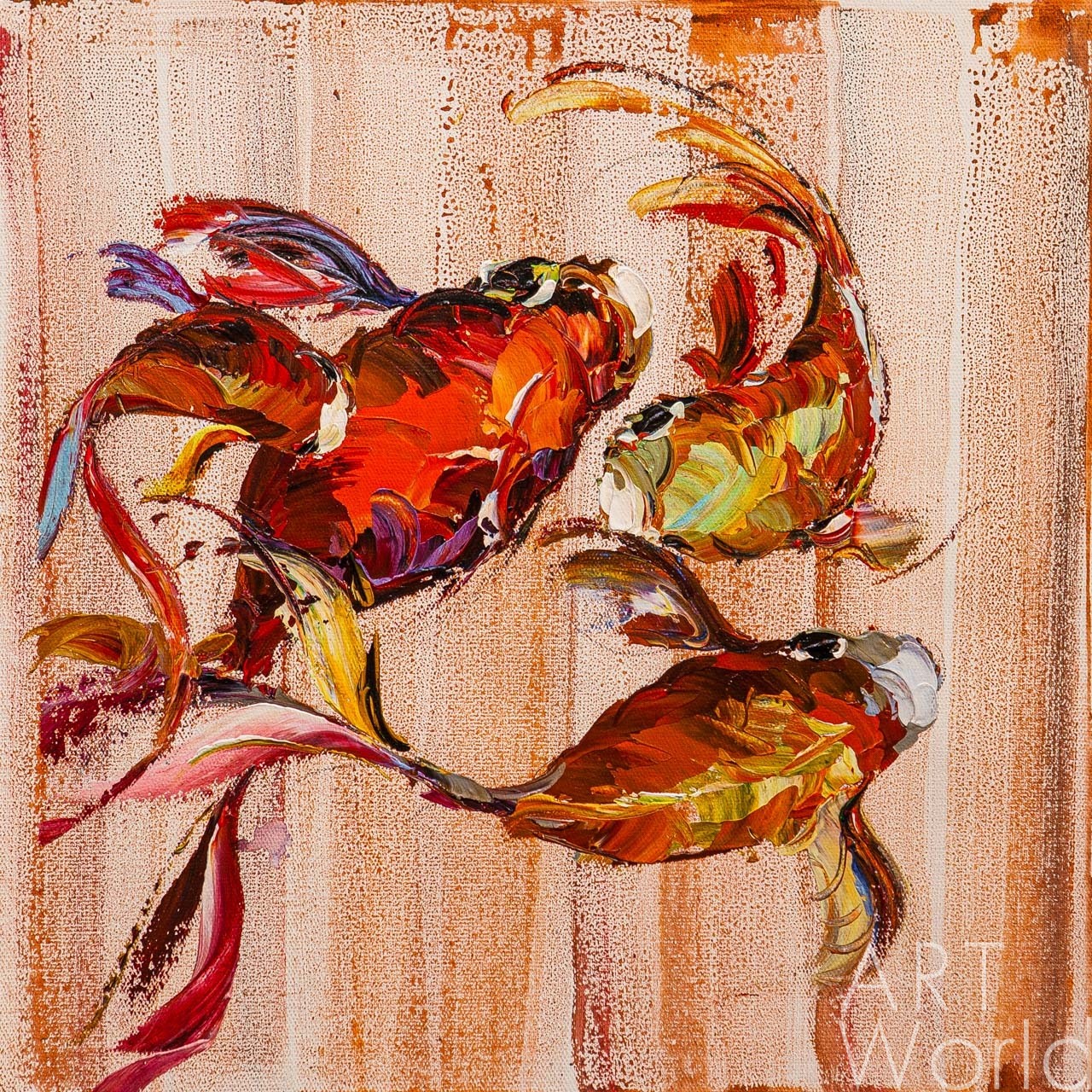 картина масло холст Картина маслом "Карпы Кои. Японская золотая рыбка на удачу N10", Родригес Хосе, LegacyArt