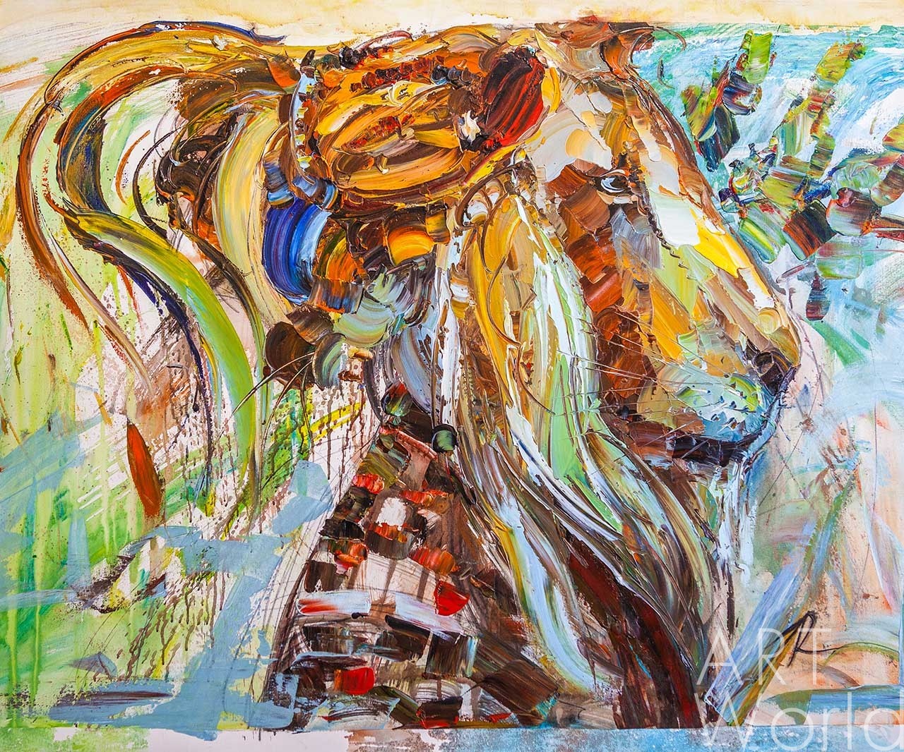 картина масло холст Картина маслом "Лев. Путь самурая", Родригес Хосе, LegacyArt Артворлд.ру