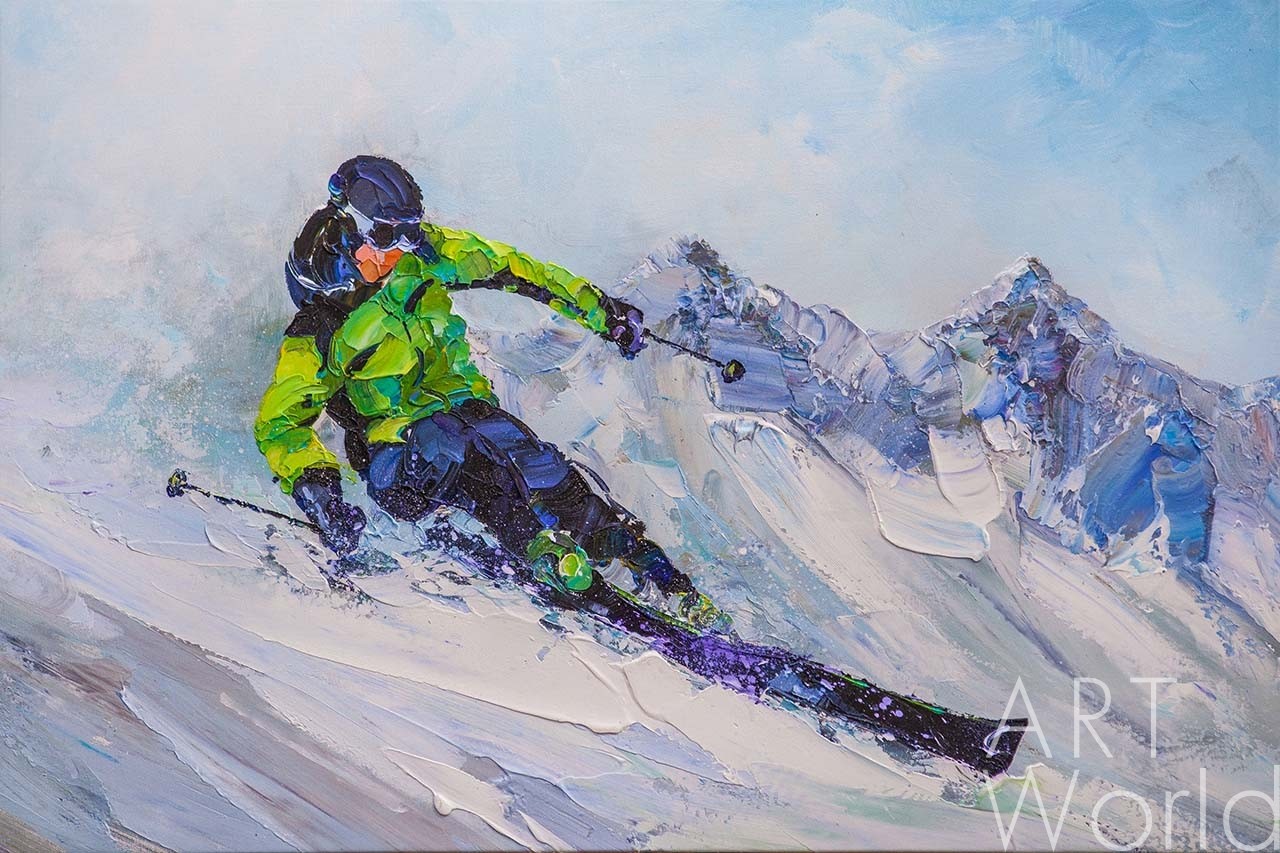 картина масло холст Картина маслом "Лыжник. На склонах Эвереста", Родригес Хосе, LegacyArt Артворлд.ру