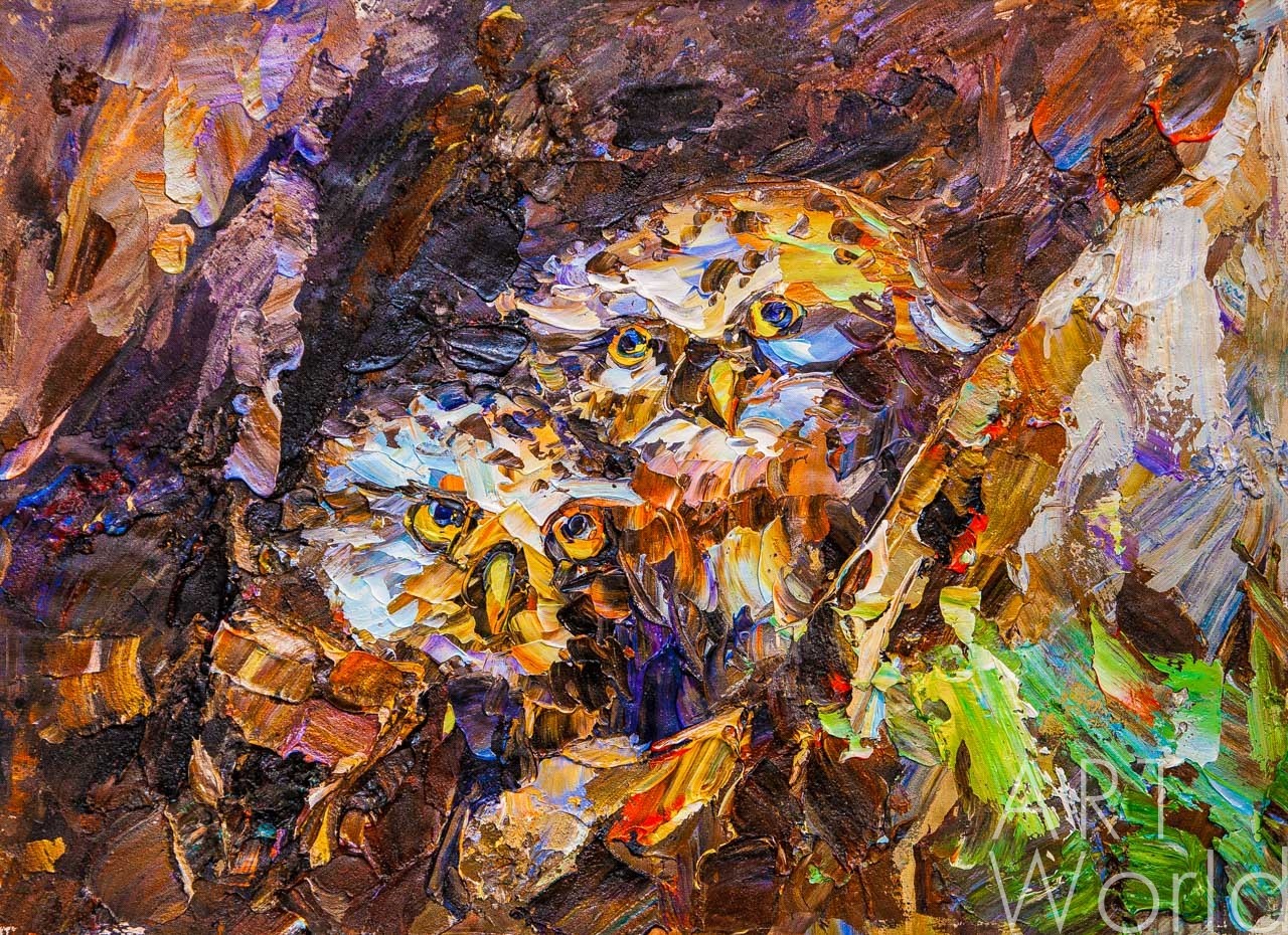 картина масло холст Картина маслом "Cовята в гнезде", Родригес Хосе, LegacyArt