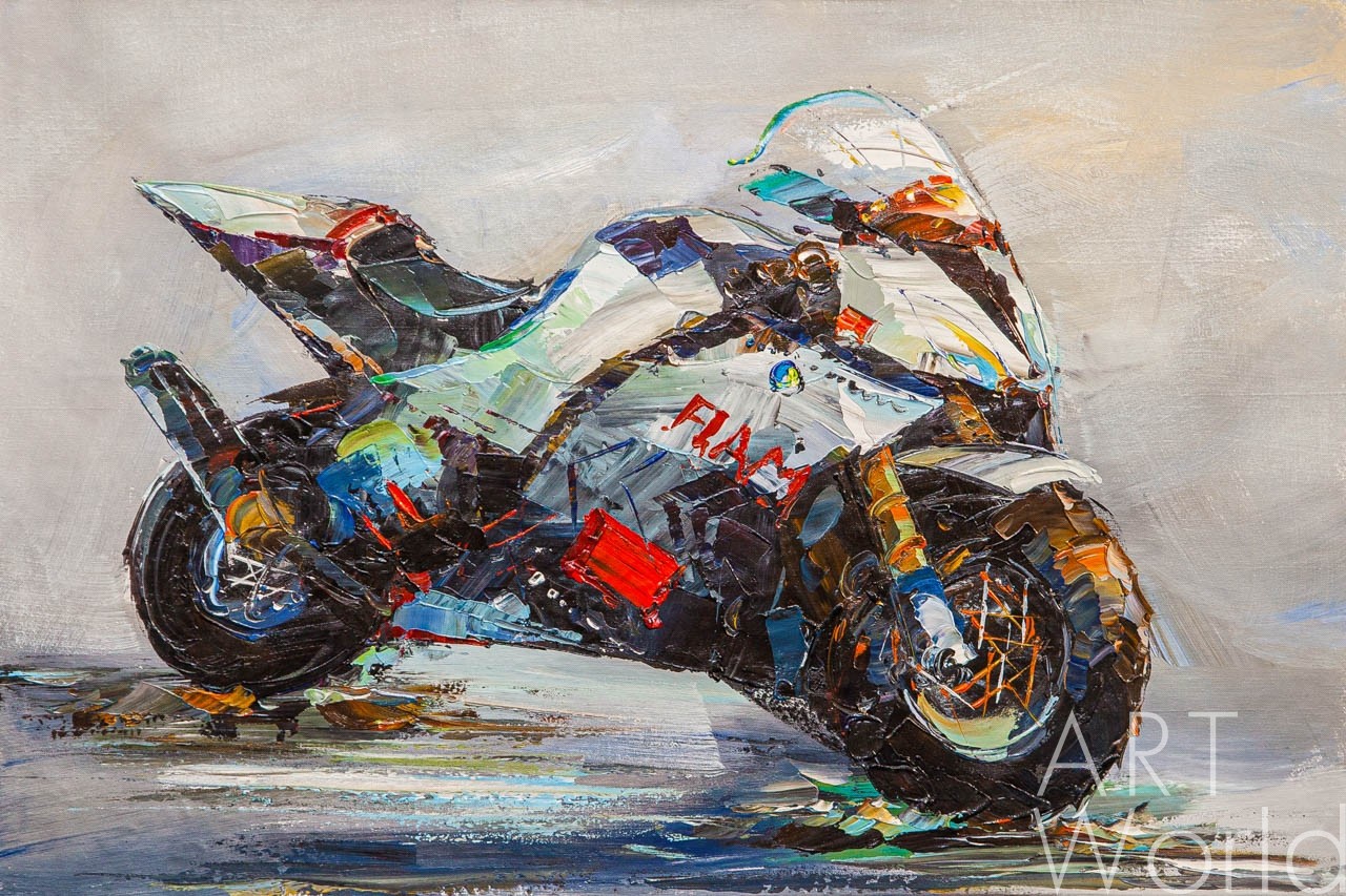 картина масло холст Картина маслом "Мотоцикл. Жажда скорости", Родригес Хосе, LegacyArt Артворлд.ру