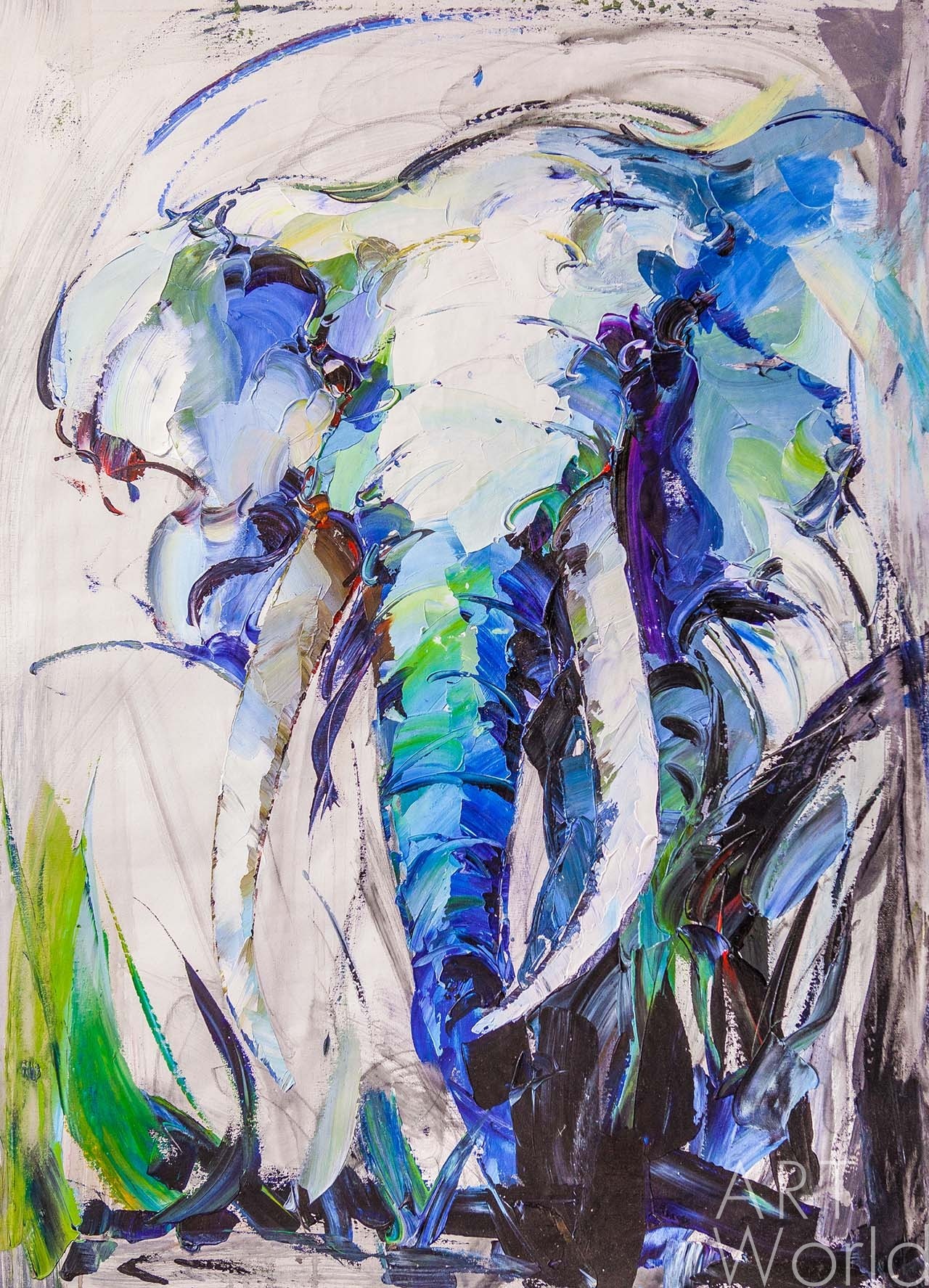 картина масло холст Картина маслом "Портрет слона. Синий тон", Родригес Хосе, LegacyArt
