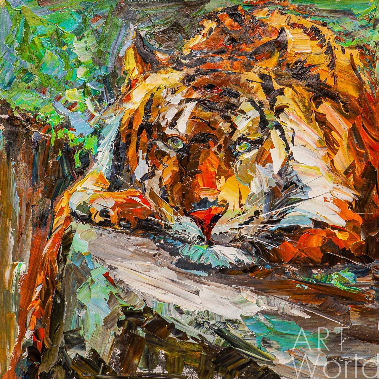 картина масло холст Картина маслом "Тигр на отдыхе", Родригес Хосе, LegacyArt Артворлд.ру