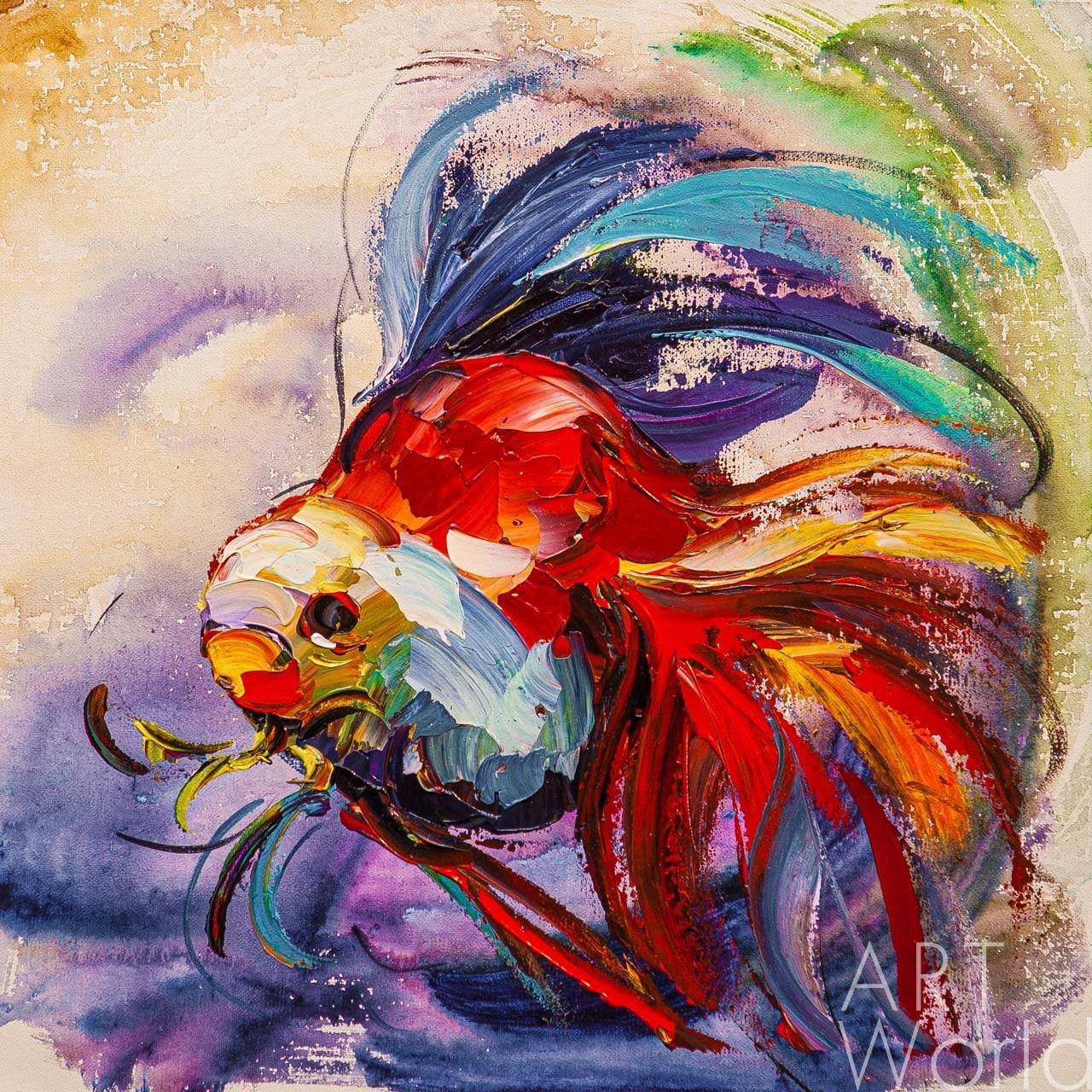 картина масло холст Картина маслом "Золотая рыбка для исполнения желаний N19" , Родригес Хосе, LegacyArt Артворлд.ру