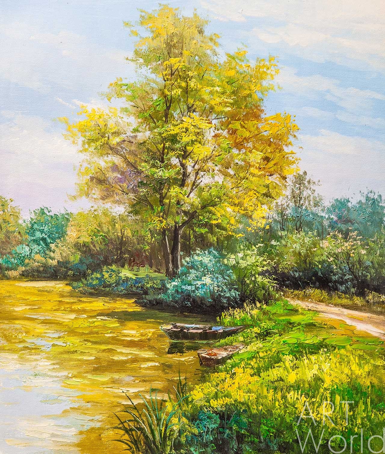 картина масло холст Пейзаж маслом "Ясным днём у реки", Шарабарин Андрей, LegacyArt