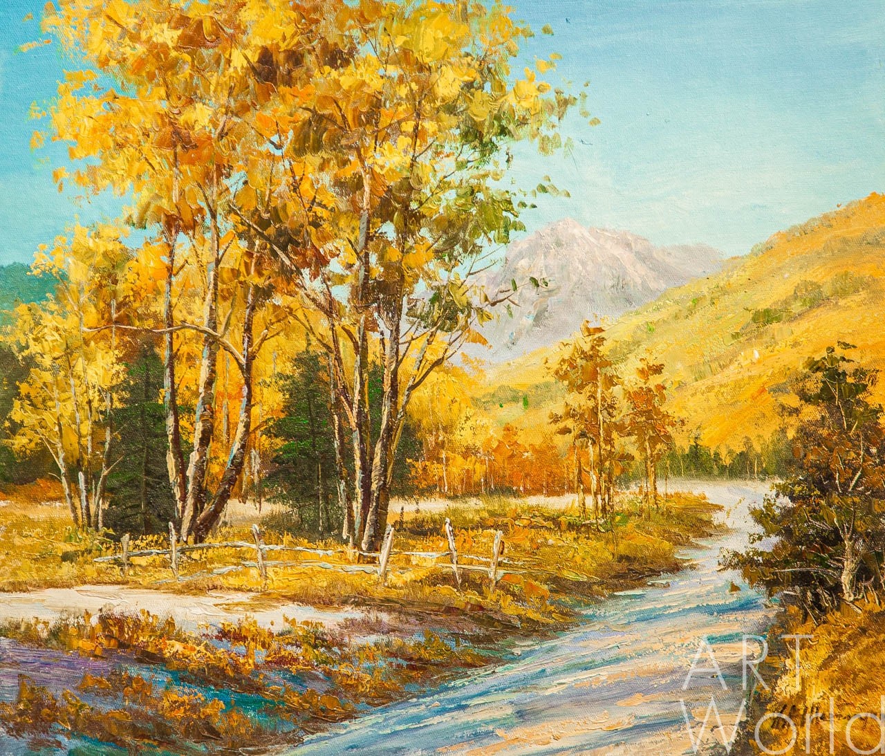 Картина Пейзаж маслом Золотая осень в горах 50x60 AS211001 купить в Москве