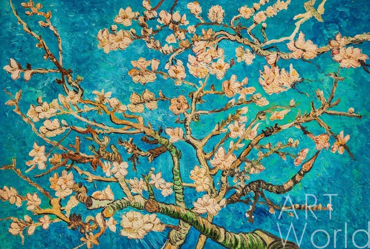 картина масло холст Копия картины Ван Гога "Branches with Almond Blossom, 1885 (Цветущие ветки миндаля)", копия Анджея Влодарчика, Ван Гог (Vincent van Gogh) Артворлд.ру
