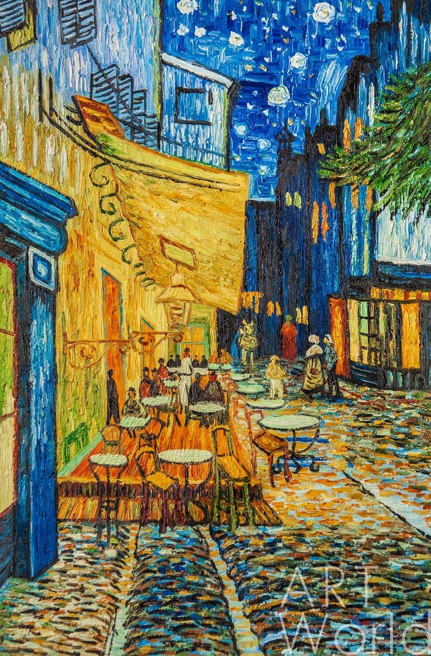 картина масло холст Копия картины Ван Гога "Терраса ночного кафе Плейс ду Форум в Арле" (копия Анджея Влодарчика), Ван Гог (Vincent van Gogh) Артворлд.ру