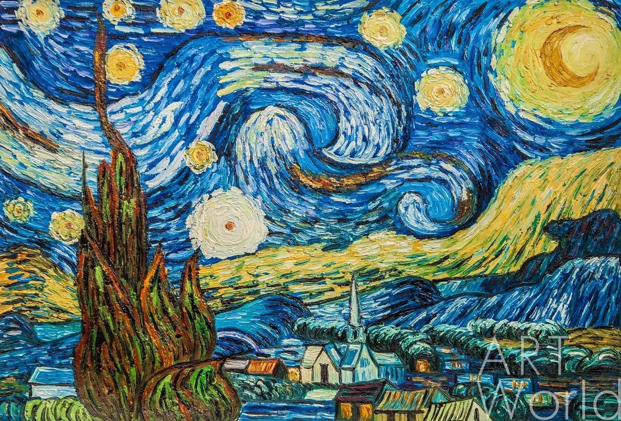 картина масло холст Копия картины Ван Гога "Звездная ночь" (копия Анджея Влодарчика), Ван Гог (Vincent van Gogh) Артворлд.ру