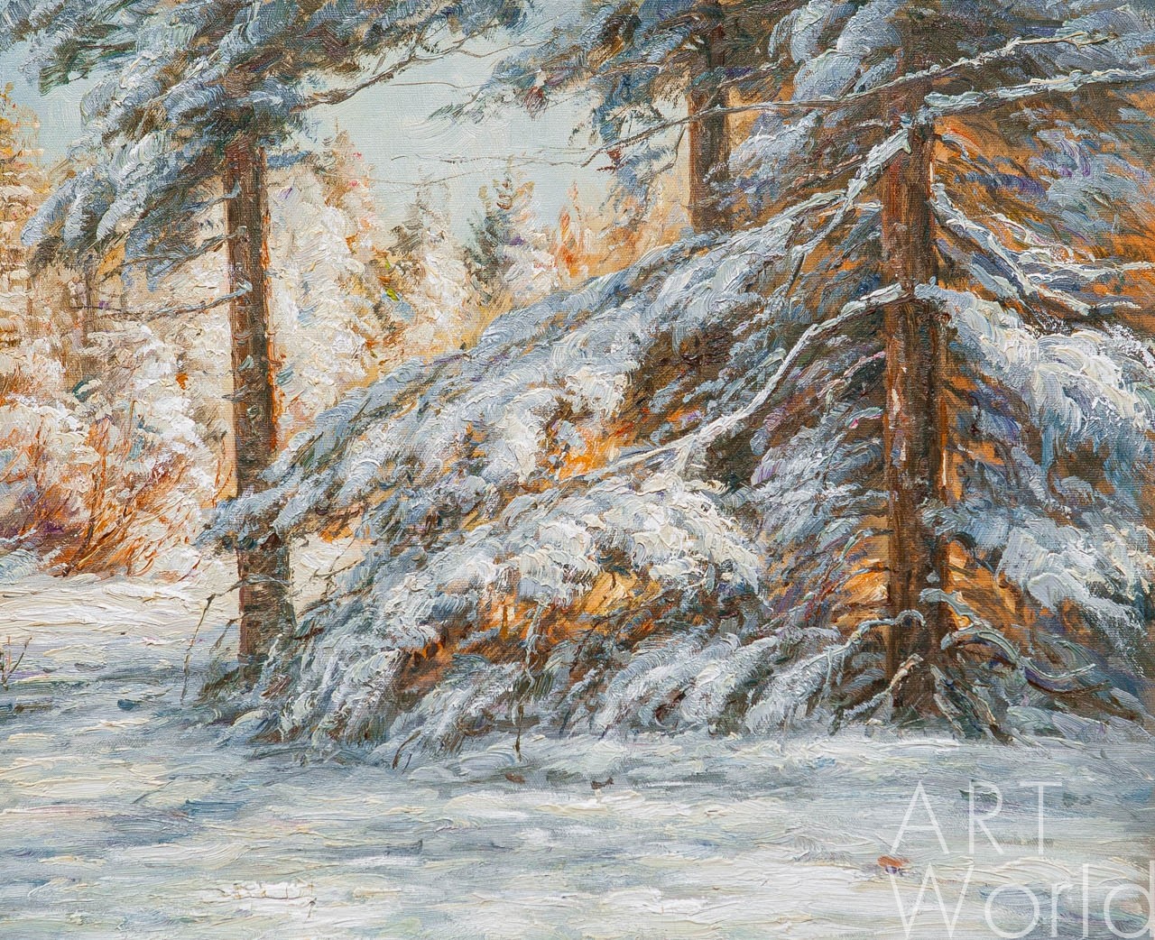 картина масло холст Пейзаж маслом "В еловом лесу зимой", Влодарчик Анджей, LegacyArt Артворлд.ру