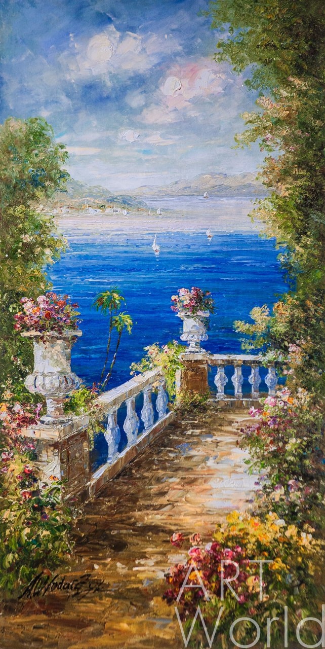 картина масло холст Средиземноморский пейзаж маслом "Вид на море с балкона N5", Влодарчик Анджей, LegacyArt