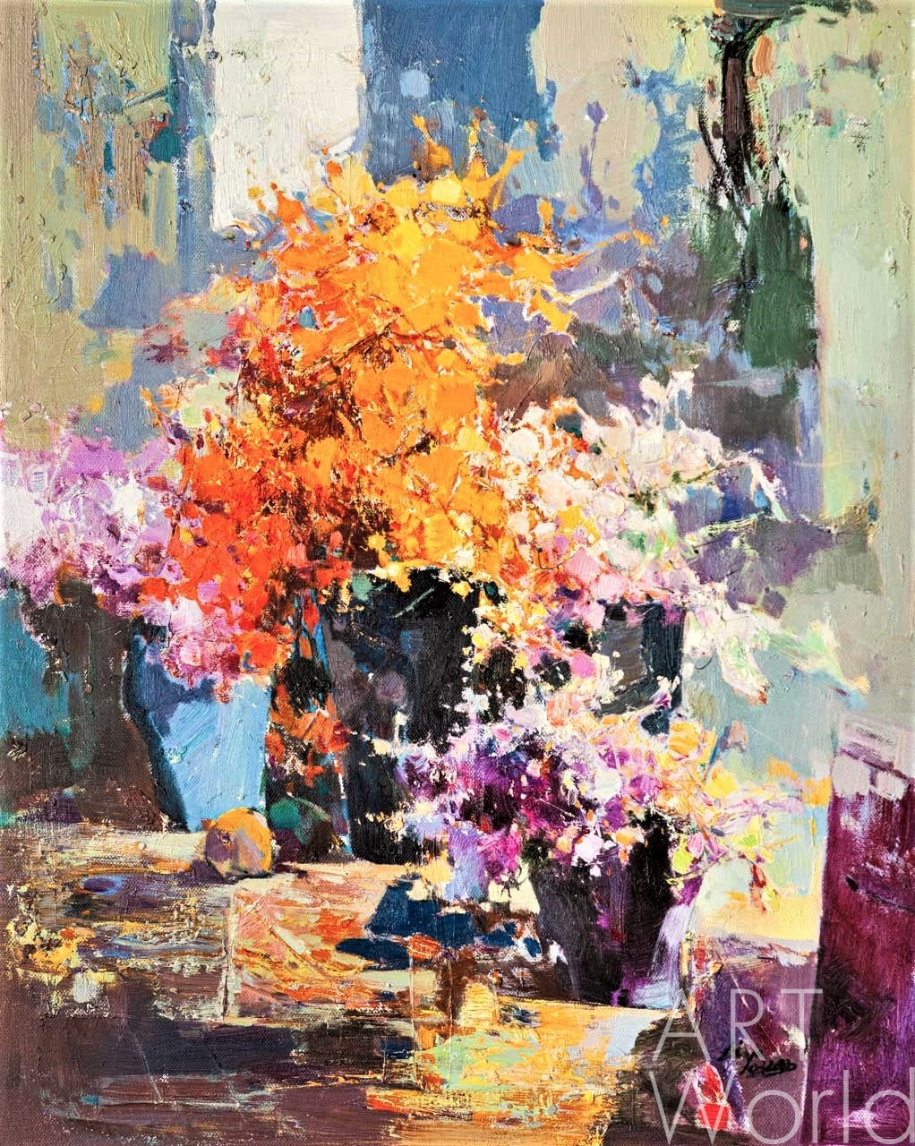 картина масло холст Картина маслом "Композиция с цветами в стиле импрессионизм", Гомеш Лия, LegacyArt Артворлд.ру