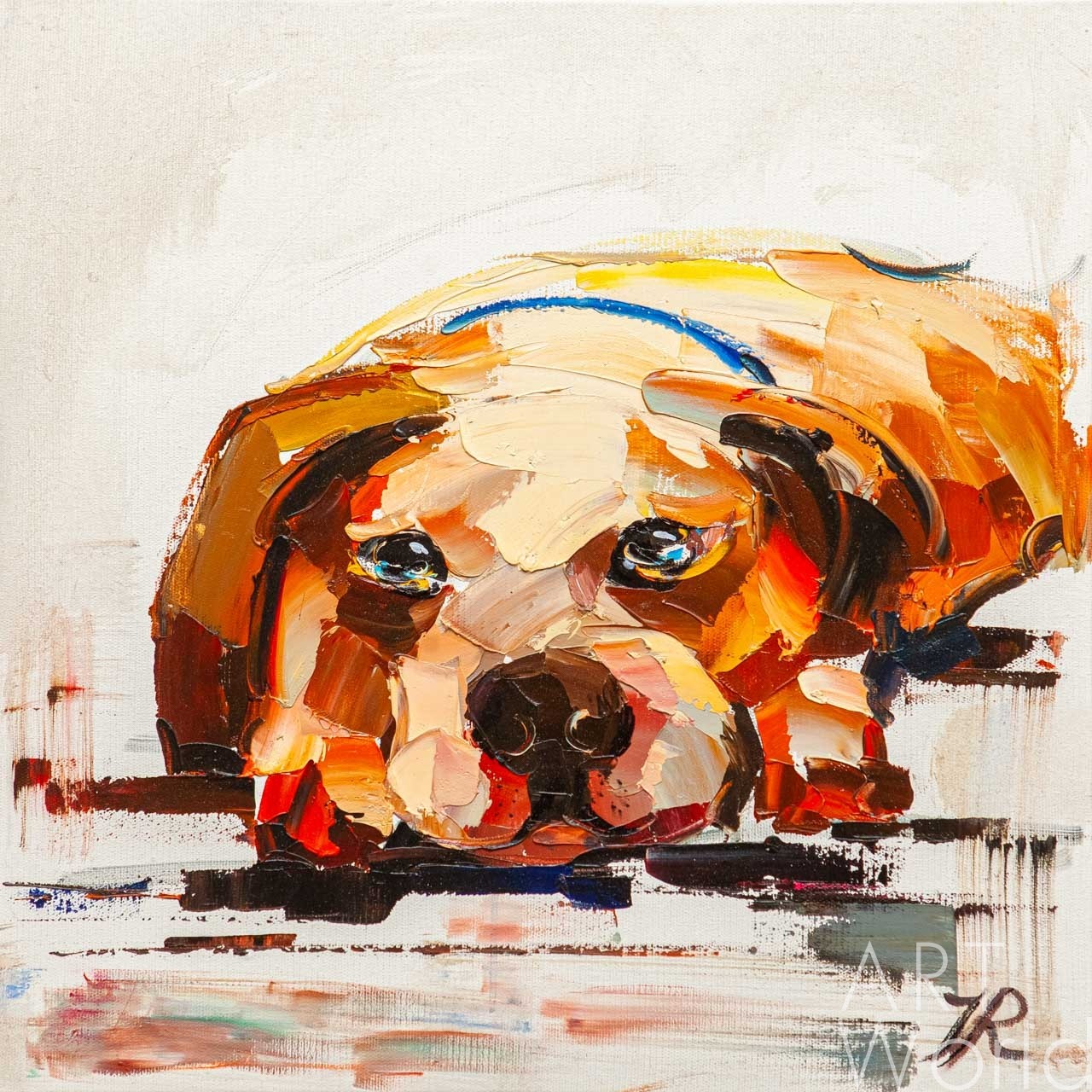 картина масло холст Картина с собакой "В ожидании хозяина N2", Родригес Хосе, LegacyArt Артворлд.ру