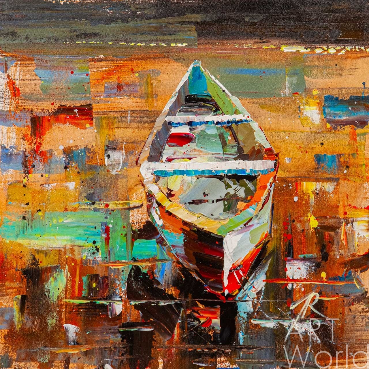 картина масло холст Морской пейзаж маслом "Лодка на воде N5", Родригес Хосе, LegacyArt Артворлд.ру