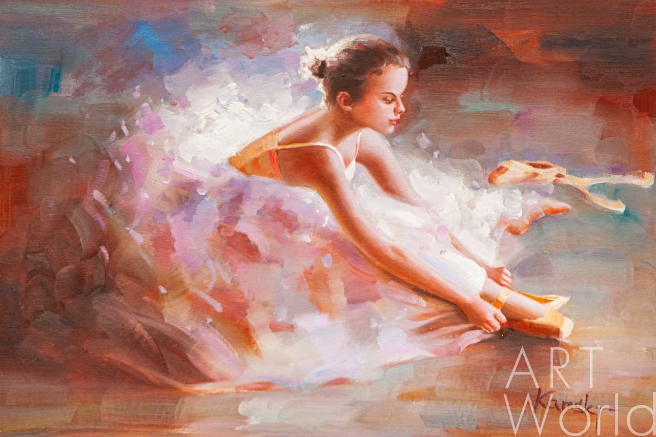 картина масло холст Картина маслом "Маленькая балерина, завязывающая пуанты", Студия Vevers & Kamsky Артворлд.ру