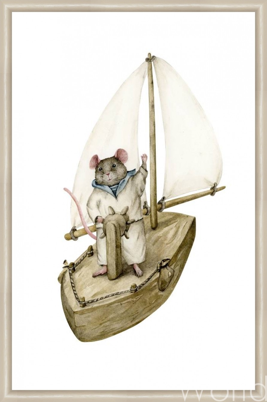 картина масло холст Иллюстрация "Мышонок-путешественник на кораблике", Матвеева Анна, LegacyArt Артворлд.ру
