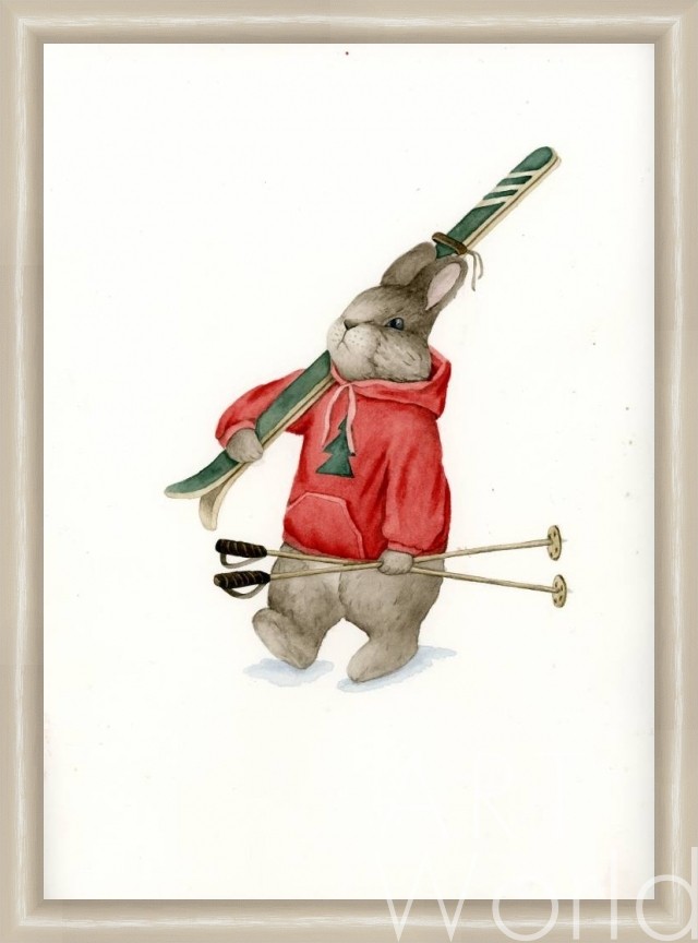 картина масло холст Иллюстрация "Зайчик-лыжник", Матвеева Анна, LegacyArt Артворлд.ру