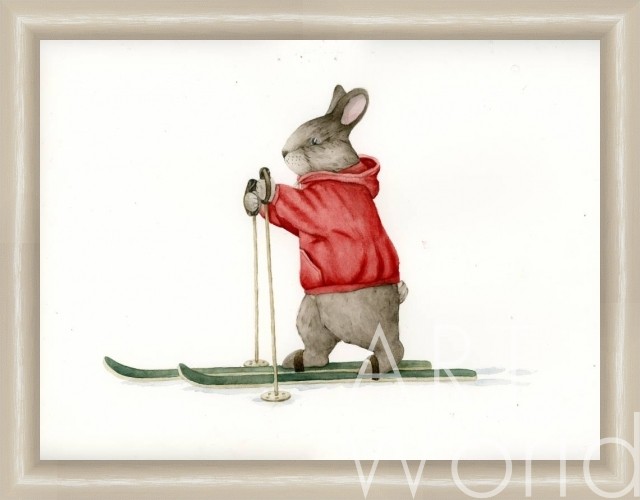 картина масло холст Иллюстрация "Зайчик на лыжах", Матвеева Анна, LegacyArt Артворлд.ру