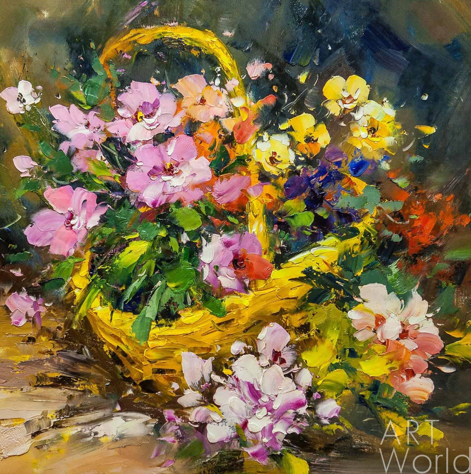 Картина Картина маслом Цветы в корзине 80x80 MP171201 купить в Москве