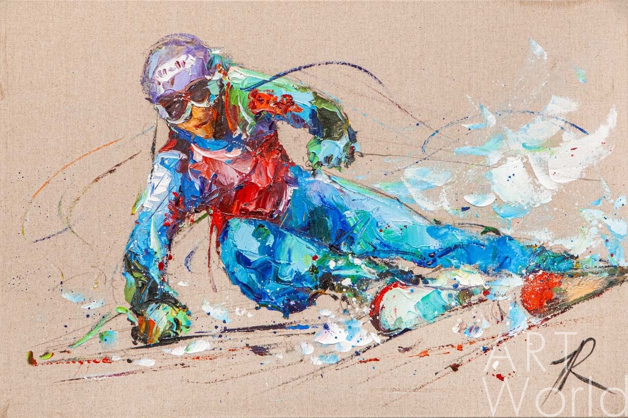 картина масло холст Картина маслом "Горные лыжи. Скорость", Родригес Хосе, LegacyArt Артворлд.ру