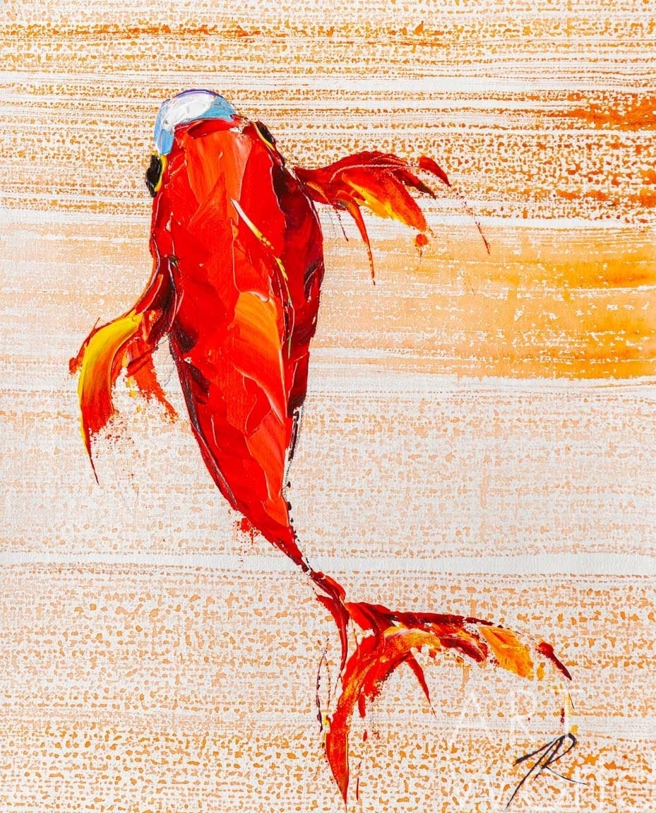 картина масло холст Картина маслом "Карп Кои. Японская золотая рыбка на удачу N2" , Родригес Хосе, LegacyArt Артворлд.ру