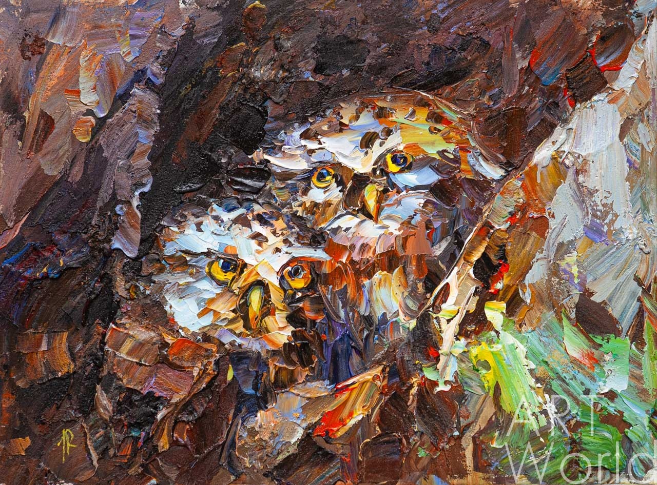 картина масло холст Картина маслом "Cовята в гнезде", Родригес Хосе, LegacyArt Артворлд.ру