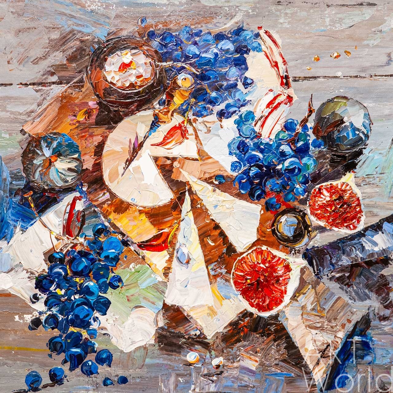 картина масло холст Картина маслом "Натюрморт с сыром, инжиром и виноградом", Родригес Хосе, LegacyArt Артворлд.ру