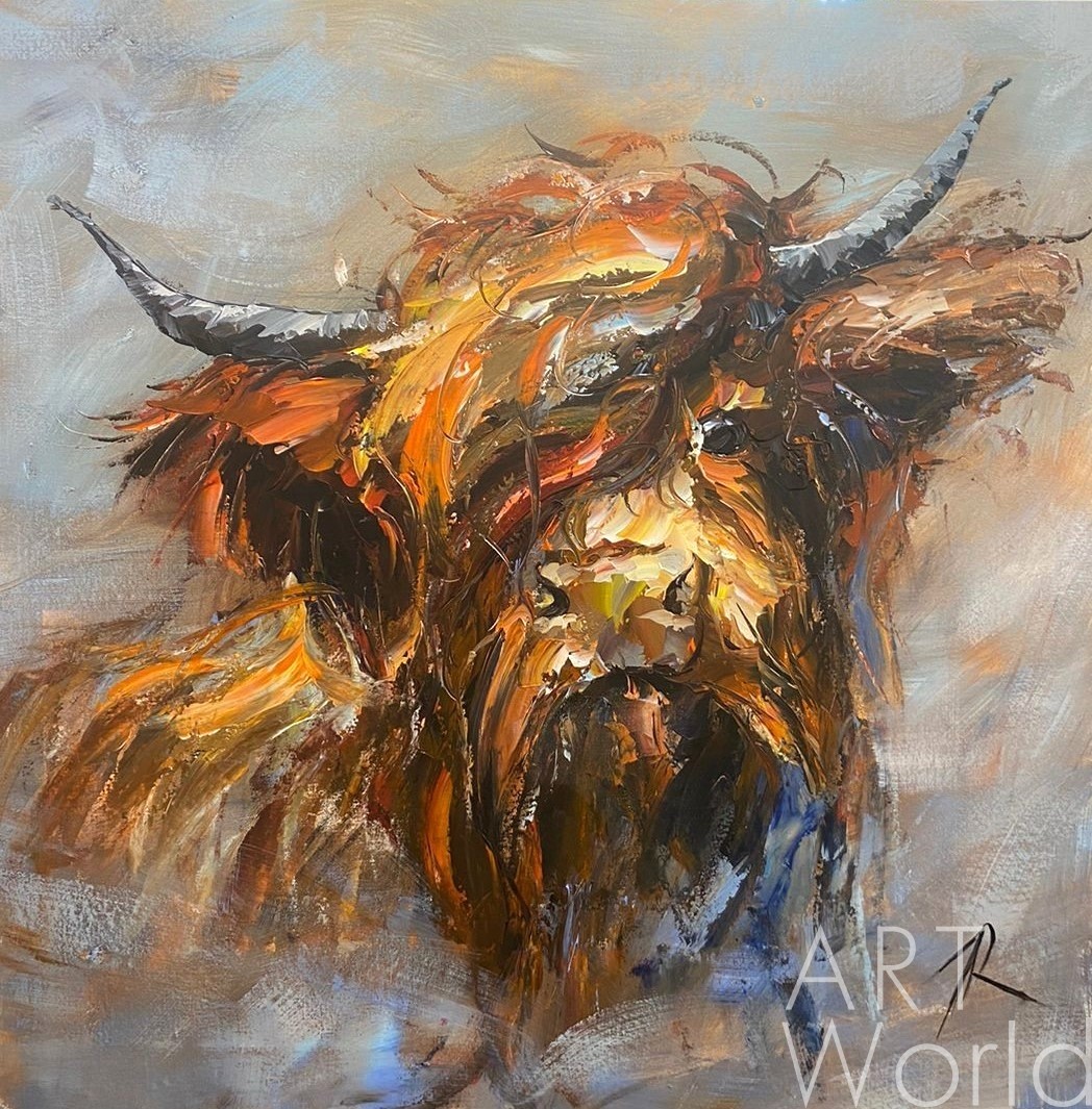 картина масло холст Картина маслом "Портрет шотландского быка", Родригес Хосе, LegacyArt Артворлд.ру
