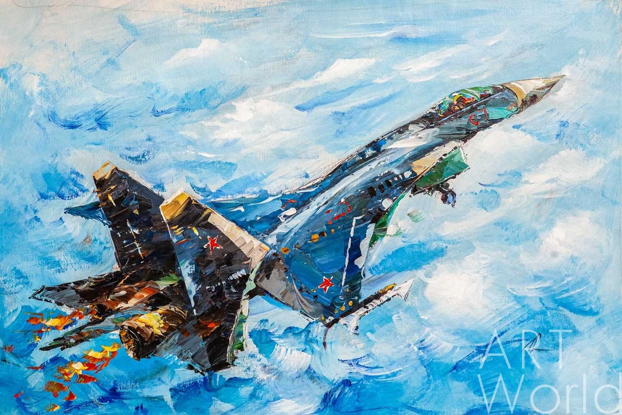 картина масло холст Картина маслом "Самолет Су-35. В небесную высь", Родригес Хосе, LegacyArt Артворлд.ру