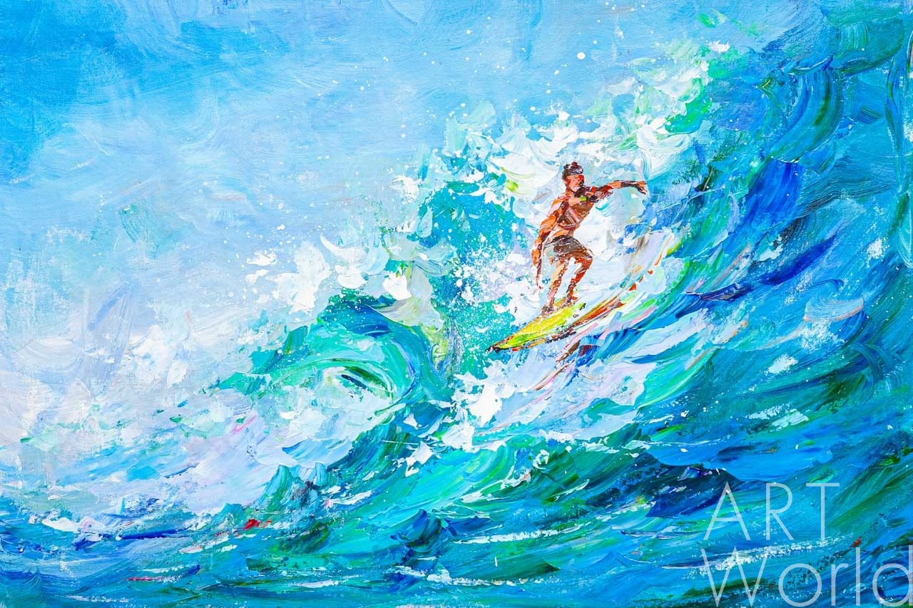 картина масло холст Картина маслом "Серфинг. Покоряя волну", Родригес Хосе, LegacyArt Артворлд.ру