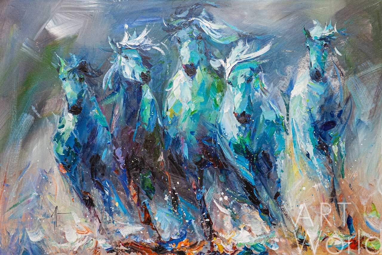 картина масло холст Картина маслом "Табун лошадей N2", Родригес Хосе, LegacyArt Артворлд.ру