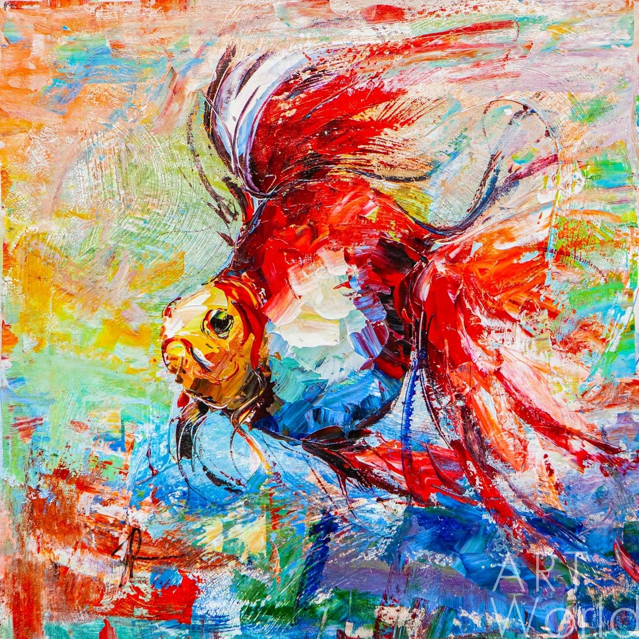 картина масло холст Картина маслом "Золотая рыбка для исполнения желаний. N25", Родригес Хосе, LegacyArt Артворлд.ру