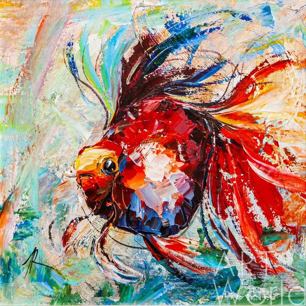 картина масло холст Картина маслом "Золотая рыбка для исполнения желаний. N30", Родригес Хосе, LegacyArt Артворлд.ру